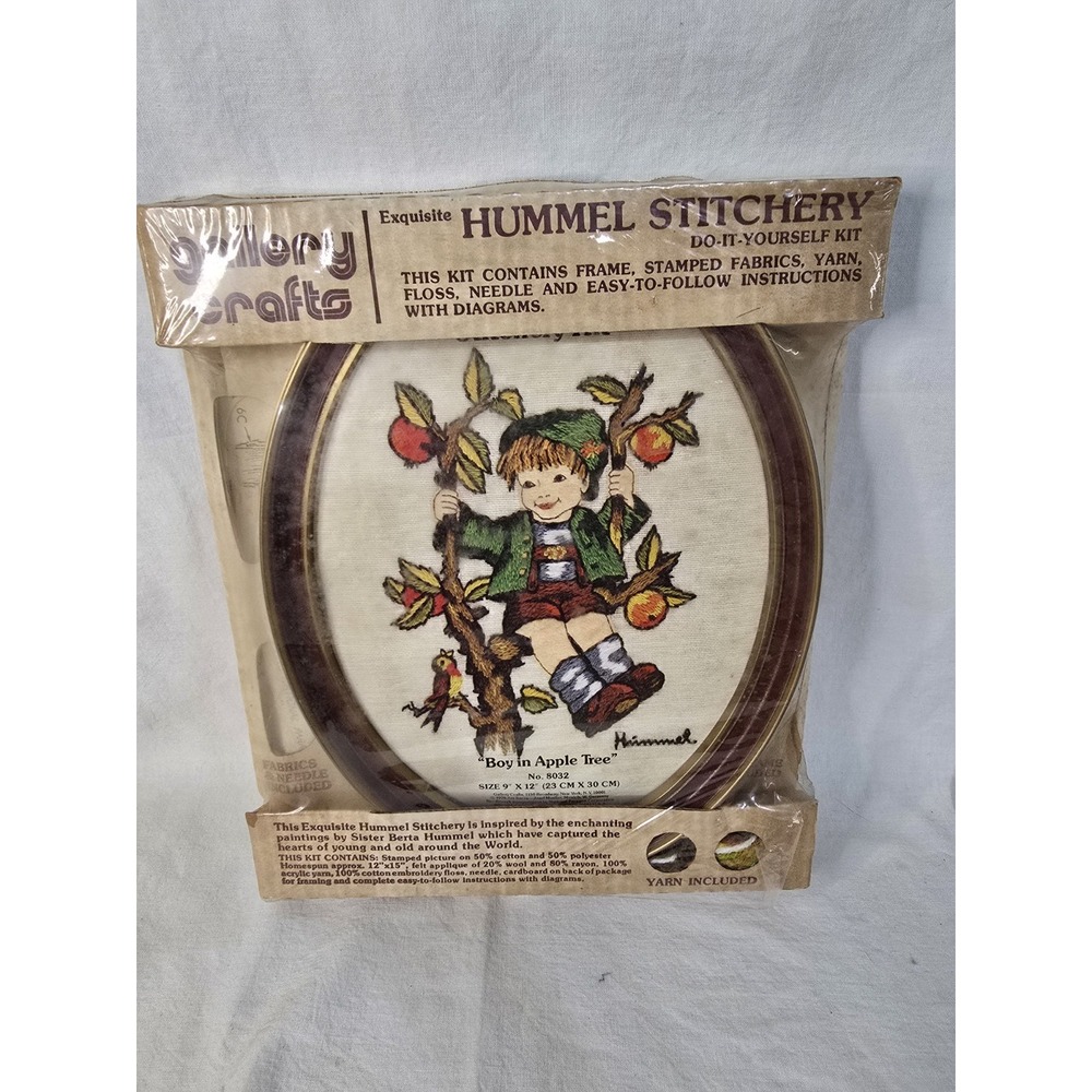 Vintage‎ 1976 Gallery Crafts Hummel Stitchery Kit "Boy In Apple Tree" With Frame